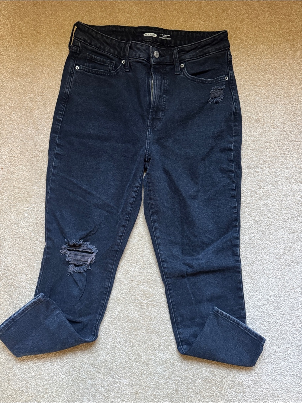 Old Navy Black Straight-Leg Distressed Women's Jeans